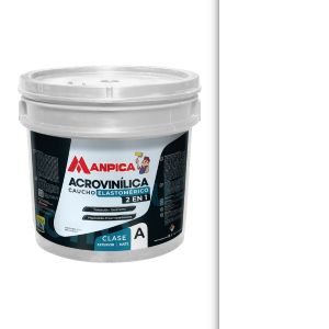 Pintura caucho elastomérico acrovinílica 2 en 1 cuñete (4 galones) blanco Manpica