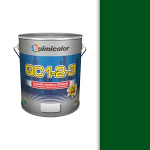 Pintura esmalte sintético brillante QC 1-2-3 clase A 1/4 galón verde hoja Quimicolor