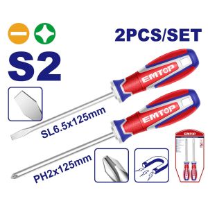 Set de 2 destornilladores pala y cruz 125 mm Emtop